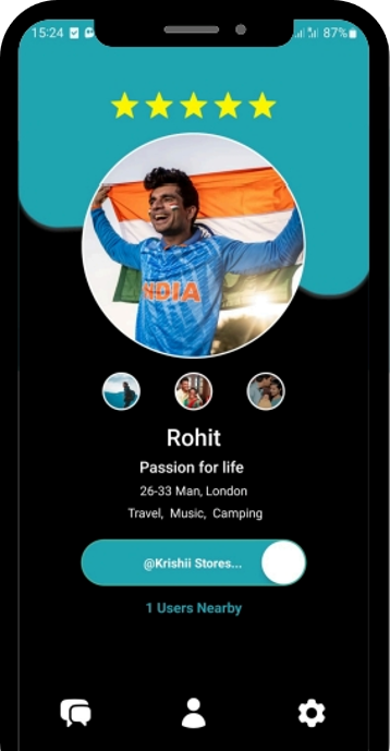 App screenshot with a female user profile (Priya)